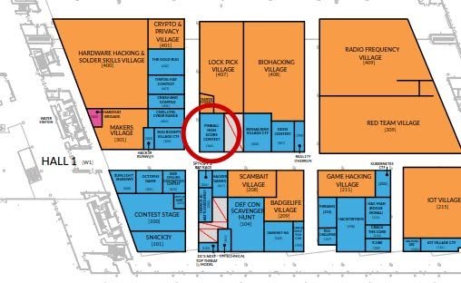 PinballHackers's tweet photo. The pinball competition is located in the contest area on the first floor again this year, if you come in from the southern entrance go straight and you'll see us on your left at the first intersection. See you soon! #DEFCON34 https://t.co/QXVRDhdeSH