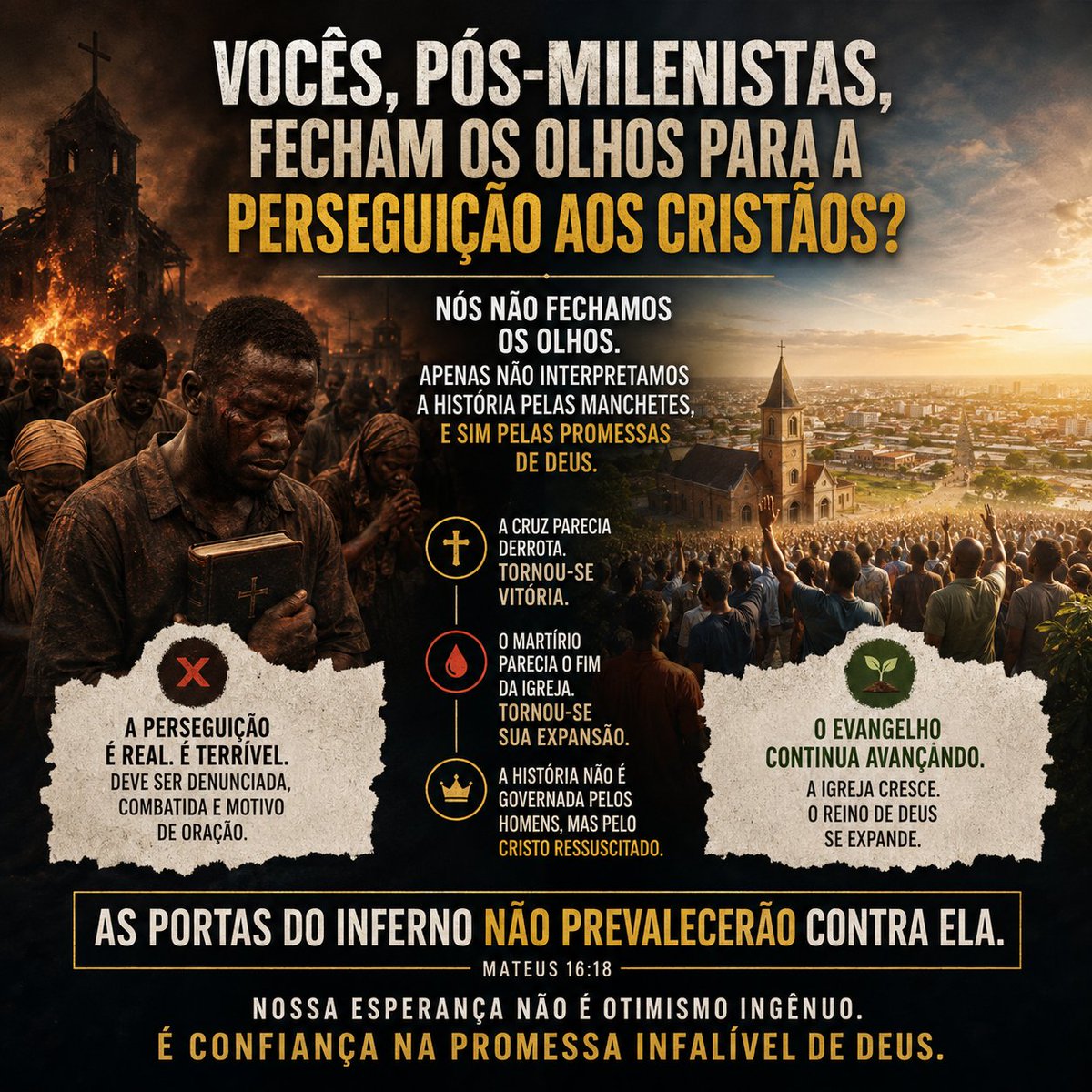 Yurischein90's tweet photo. Destruir prédios não destrói a Igreja. Roma queimou templos, matou cristãos e confiscou Escrituras, mas o Evangelho conquistou o império. A Igreja é o povo de Deus, não concreto. Interpretamos as notícias pela Bíblia, não a Bíblia pelas notícias. Mt 16:18. https://t.co/nJYkZPm6t1