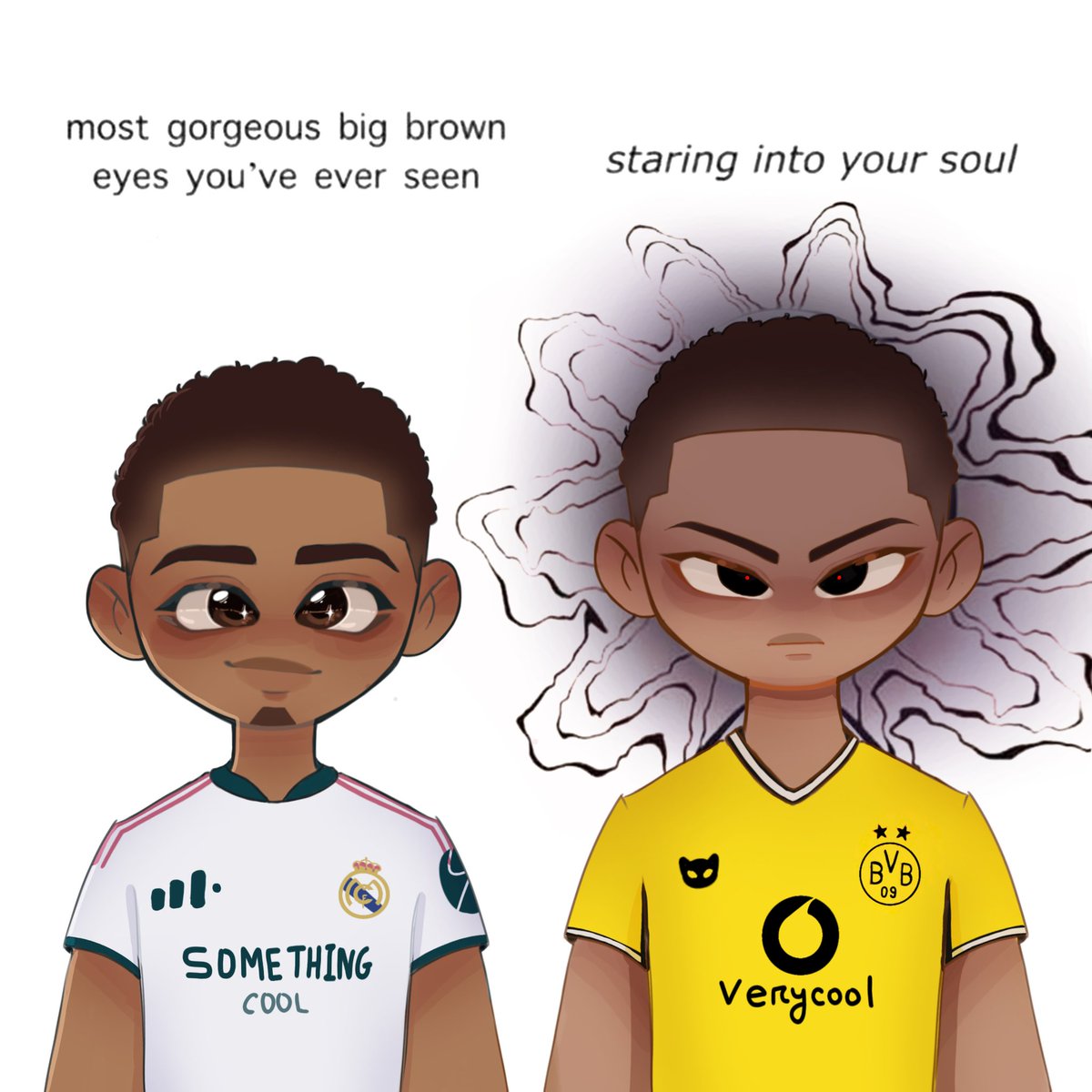 Plumlimmy's tweet photo. Same parents. Different software #fanartㅤㅤㅤㅤ #judebellingham #jobebellingham #meme #footballfanart https://t.co/BaXhhezyGX