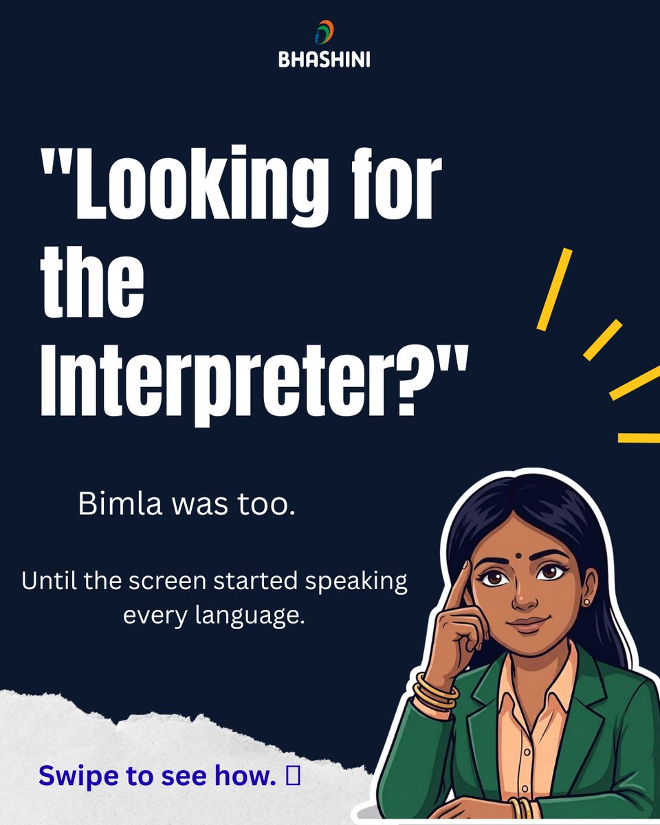 _BHASHINI's tweet photo. 👀 #Bimla went looking for the interpreter...

At the #BRICS National Statistics Offices Meeting, she expected to find someone translating every word for the audience.

Instead, she found #Shrutlekh.

As Shri Amitabh Nag addressed the gathering in English, Shrutlekh transcribed and translated his speech live into Hindi, Portuguese and Arabic—making multilingual communication seamless, instant and accessible.

International conferences, policy dialogues and global collaborations bring together diverse voices. Language should never be the reason someone is left out of the conversation.

With #BHASHINI, multilingual accessibility is no longer an add-on. It's built into the experience.

#BHASHINI #Shrutlekh #BRICS2026 #AIForIndia #LanguageAI #RealTimeTranslation #MultilingualAI #DigitalPublicInfrastructure #Aiforall

@narendramodi @PMOIndia
@AshwiniVaishnaw @JitinPrasada
@SecretaryMEITY @amitabhnag @spalsi @_DigitalIndia @OfficialINDIAai @mygovindia @goacm  @HMOIndia @AmitShah @Zoho @MinOfCultureGoI @amitabhk87 @OfficialINDIAai @startupindia @NICMeity @WadhwaniAI @ndtv @republic @DDNational @EconomicTimesAI @EconomicTimes @PIB_India @ETNOWlive @MoIB_Official @NeGD_GoI @GoI_MeitY @DigitalIndia @myogiadityanath