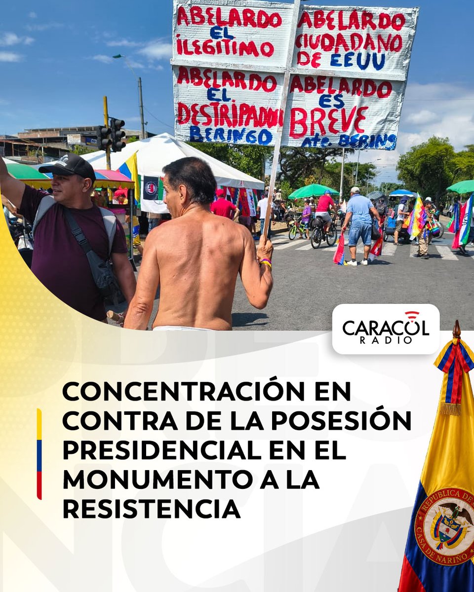 CaracolRadio's tweet photo. #PosesiónPresidencial | Simpatizantes del presidente saliente Gustavo Petro, se concentran este 7 de agosto en el Monumento a la Resistencia, en el sector de Puerto Rellena, al sur de Cali, para realizar una concentración en contra de la posesión presidencial de Abelardo de la Espriella.

Información en https://t.co/NCeuCzTkIX

#AbelardodelaEspriella #GustavoPetro #Cali