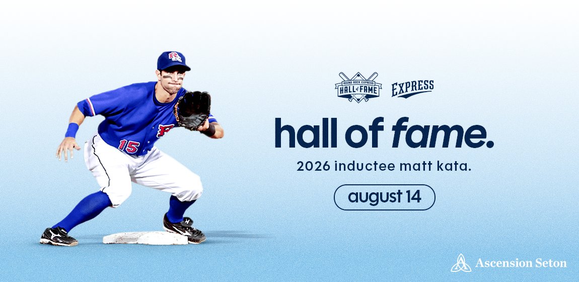 RRExpress's tweet photo. A legacy worth honoring🤩 Join us Friday, August 14, in celebrating Matt Kata becoming the newest member of the Express Hall of Fame, in collaboration with @AscensionSeton! Spend your evening at #DellDiamond and enjoy a pregame ceremony, alumni autograph signing & postgame fireworks, thanks to @Budweiser! 

🎟️: https://t.co/8qATDQWS3e