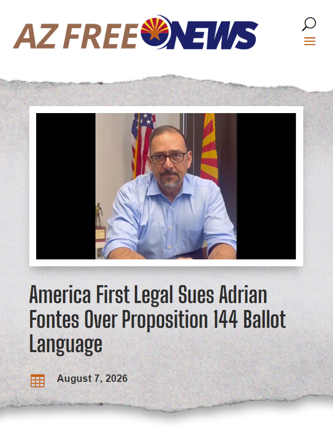azfec's tweet photo. Dear @AZSecretary Adrian Fontes, free and fair elections start with an honest ballot.

You left the core citizenship requirements out of #Prop144’s official language, added political spin, and made claims the measure doesn’t support.

You’re not saving democracy—you’re stacking the deck from the SOS office. 

Arizona voters deserve the truth.

Full story: https://t.co/NaPdRootL1