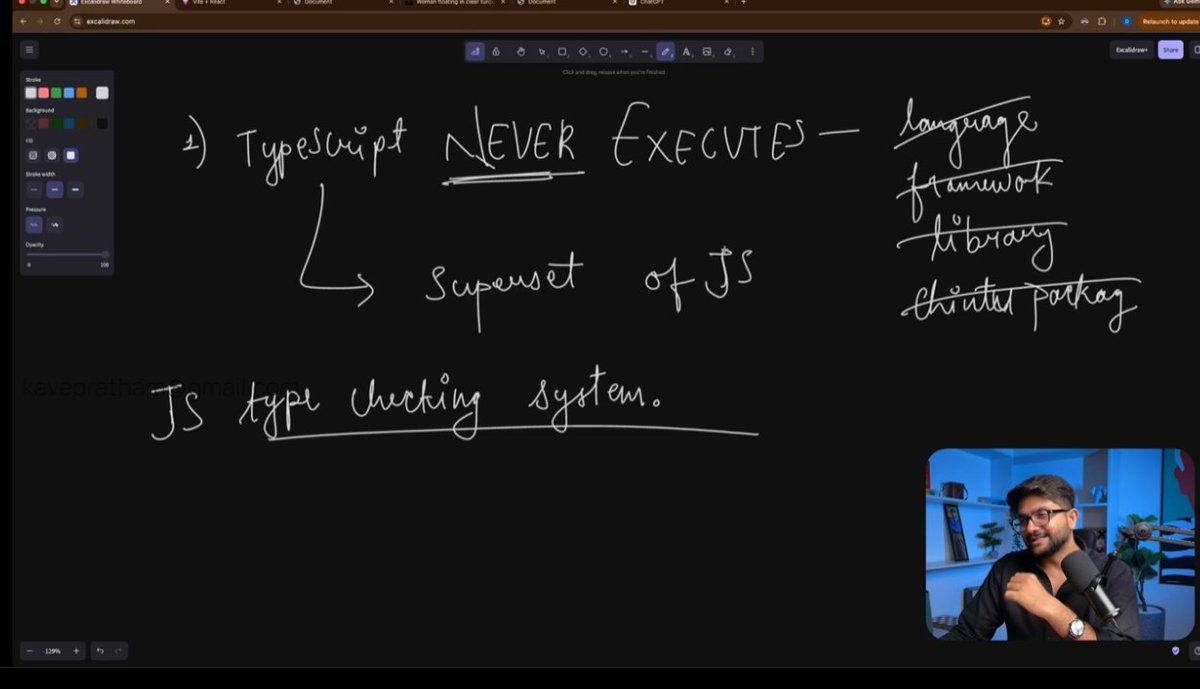 prathamkave's tweet photo. TypeScript Learning Session ⚡ at @sheryians_ COHORT 3.0

• TypeScript as a superset of JavaScript
• Type checking before execution
• Compilation / transpilation flow
• How TS code eventually becomes executable JS

#TypeScript #JavaScript #Cohort3 #SheryiansCodingSchool https://t.co/qOop2v3BEu