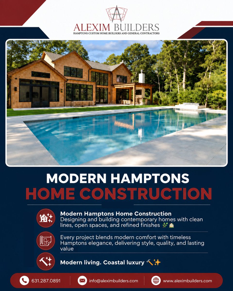 builders_alexim's tweet photo. 🏡 Modern Hamptons Home Construction ✨
We specialize in creating stunning custom homes that combine innovative architecture, premium craftsmanship, and luxurious finishes to deliver exceptional living spaces📐🔨
#AleximBuilders #ModernHamptons #HamptonsHomeConstruction https://t.co/9auPTNyIcF