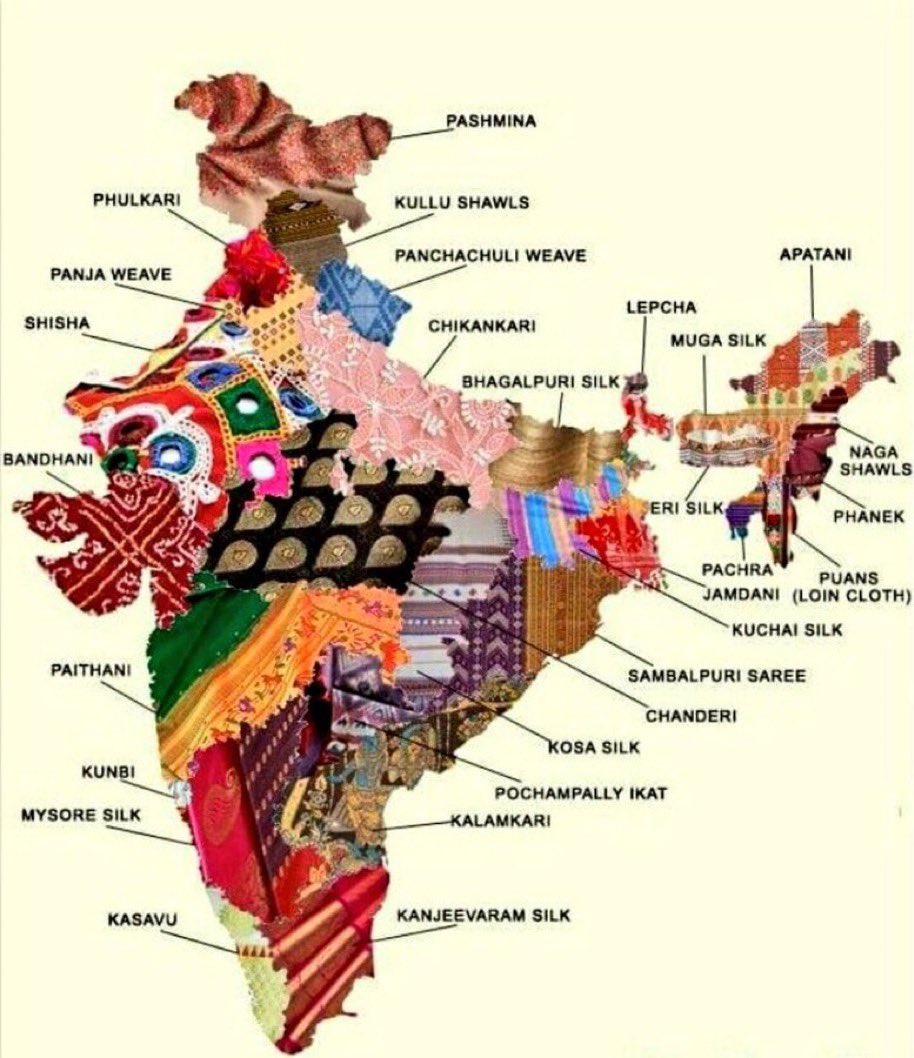 itsDivasChoice's tweet photo. India, woven in a thousand colours. 🇮🇳🌈
A beautiful map of India's handloom heritage. 👚🧵
Almost every state has its own unique weave, vibrant colours, exquisite fabrics, and centuries-old craftsmanship.
This breathtaking diversity is the beauty of my Bharat. ❤️🇮🇳
Happy National Handloom Day! 💕
#nationalhandloomday #grwm
#ProudIndian
#IncredibleIndia