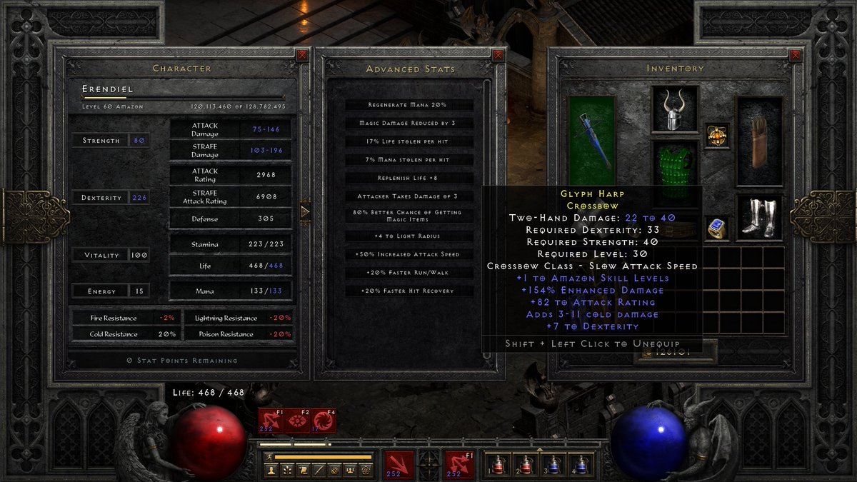 Ceytin_'s tweet photo. been farming nightmare diablo and nightmare duriel on my classic strafe bowazon, ended up finding the eye of etlich and this crossbow both with + amazon skills, twitchthroe for ias, and sigons for the leech and ias, pretty happy with this setup, gonna push into hell soon i think. https://t.co/KpaNn2Z0KB