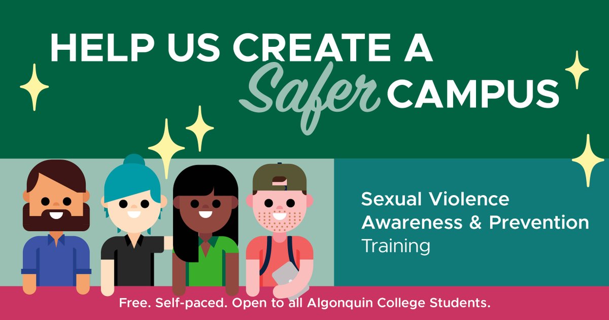 AlgonquinSS's tweet photo. A safer campus starts with all of us 💜

Algonquin College students can take this FREE Sexual Violence Awareness and Prevention Training and build the knowledge that supports respectful, healthy relationships.

Learn more:  https://t.co/EorZyNYHrM https://t.co/bMtUAxQJa0