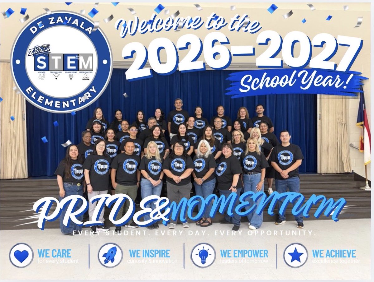 demalone79's tweet photo. 🎉 Welcome to the 2026–2027 school year at De Zavala STEM Elementary!

This year, we’re building on our commitment to PRIDE &amp; MOMENTUM as we inspire curiosity, empower leaders, and create opportunities for every student to thrive. https://t.co/s45JrVhC1T