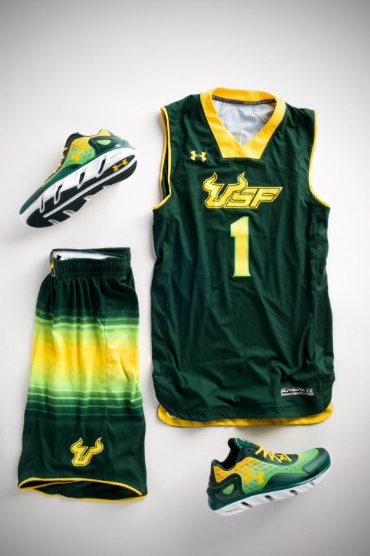 J_South_Da_4th's tweet photo. In 2014 USF released the “SoFlo” style of jerseys. With a classic green and yellow instead of a modern green and gold, along with its signature gradient pattern. The jersey style was used across all sports before being replaced with slime. What did you think of these uniforms? https://t.co/mZE3DmcyuE