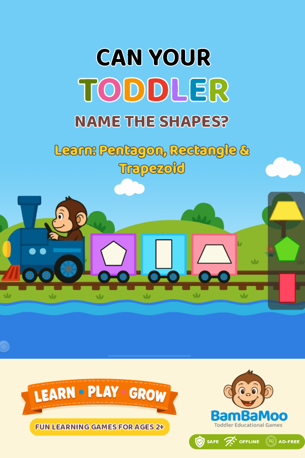 BamBaMooKids's tweet photo. Discover the joy of shapes with BamBaMoo! 🐒 Match pentagons, rectangles, and trapezoids while building shape recognition skills. Perfect for toddlers and preschoolers ages 2+.
#LearningThroughPlay #ShapeDiscovery #TinyTots #EarlyEducation #BamBaMoo https://t.co/Jxcv8RzD5P