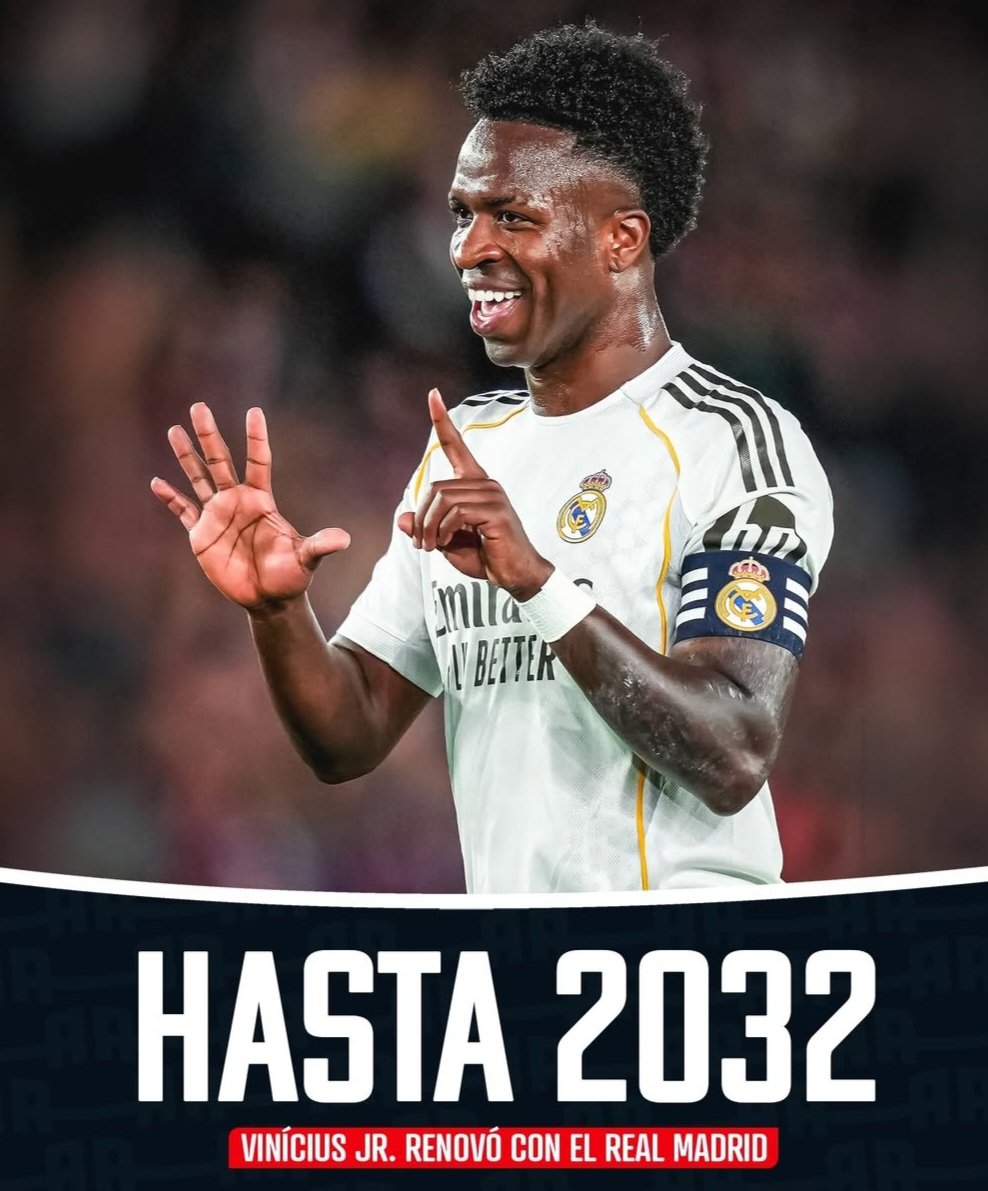 70w3rs's tweet photo. Vinicius Jr renueva hasta 2032 ⚽️

Era muy probable que renovara su contrato con el cuadro merengue 💯

#viniciusjr #realmadrid #laliga #futbol https://t.co/X6Gy0kpX3L