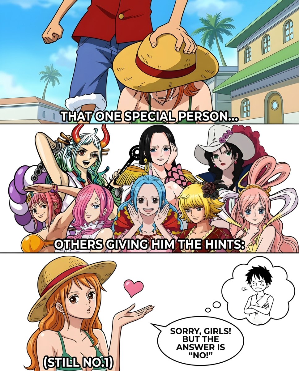 AnimixC94516's tweet photo. Half the women in the Grand Line trying to drop hints to Luffy, but the Straw Hat on Nami’s head stays undisputed 🎩❤️ #ONEPIECE1191 https://t.co/JXB3TgfFtj