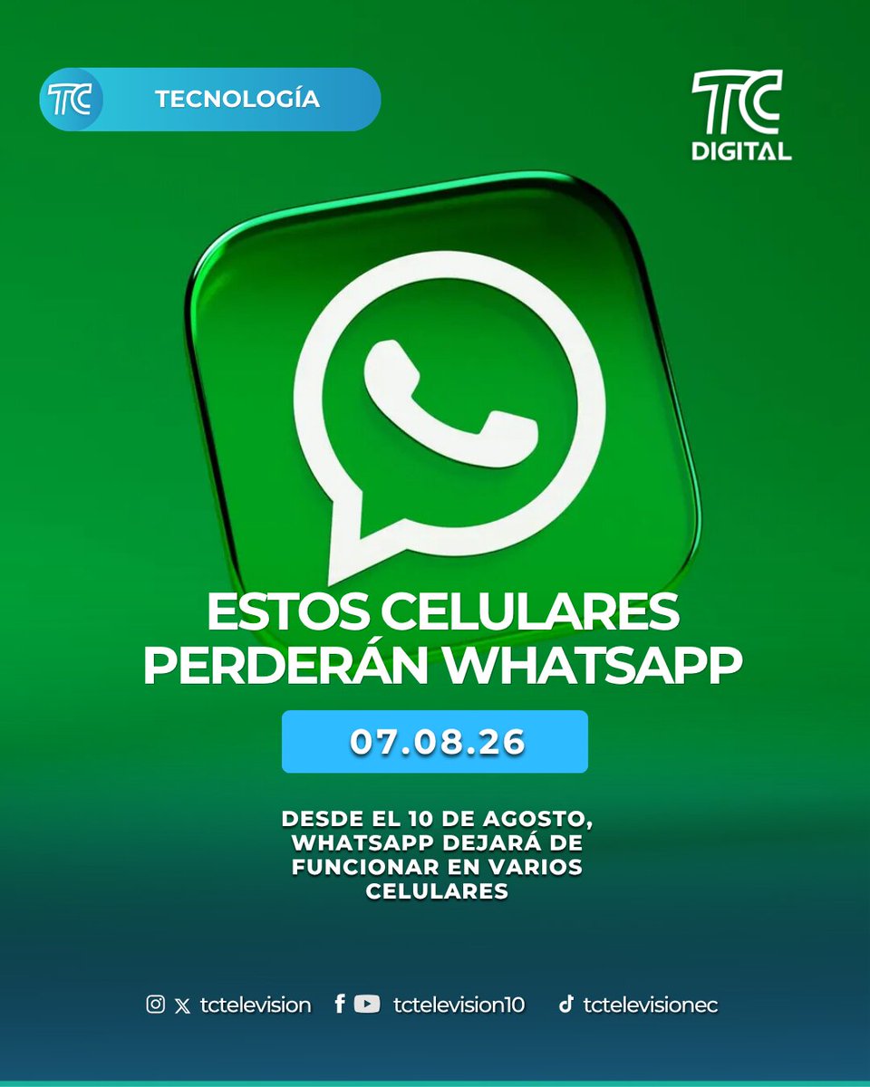 tctelevision's tweet photo. 📱⚠️ Desde el 10 de agosto, WhatsApp dejará de funcionar en varios celulares Android antiguos: Samsung Galaxy S3, Motorola Moto G, LG Optimus G y más.

Revisa si tu equipo está en la lista 👉  https://t.co/r9SqPGdzFU https://t.co/e8EoIO0VJW