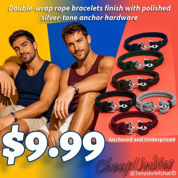 tonysbriefchat's tweet photo. Anchored and Underpriced•$9.99
Shop: Men’s Rope Bracelet
10% off your first purchase
🔹https://t.co/sWiXAByQJi
10% Savings from me @Tonysbriefchat Shop with @cheapundies #cheapundies
🔹https://t.co/OwHgUIaQ69
#mensjewelry #mensAccessories https://t.co/PLOKO9CxKW