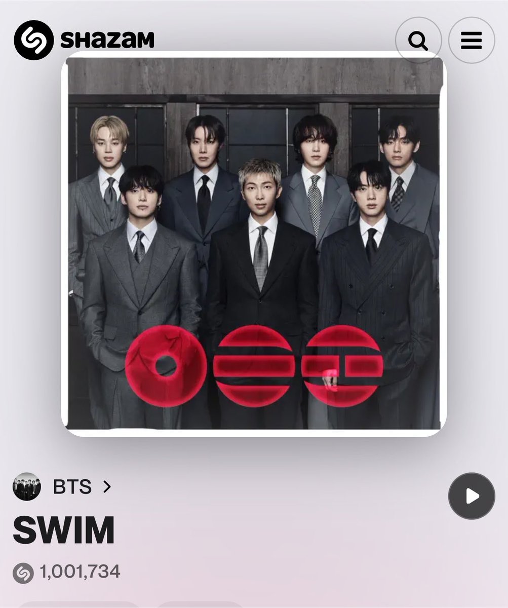 btschartsxdaily's tweet photo. [INFO] #BTS’s “SWIM” has surpassed 1 MILLON Shazams! 🌎

CONGRATULATIONS BTS https://t.co/NOuHO0mbCJ