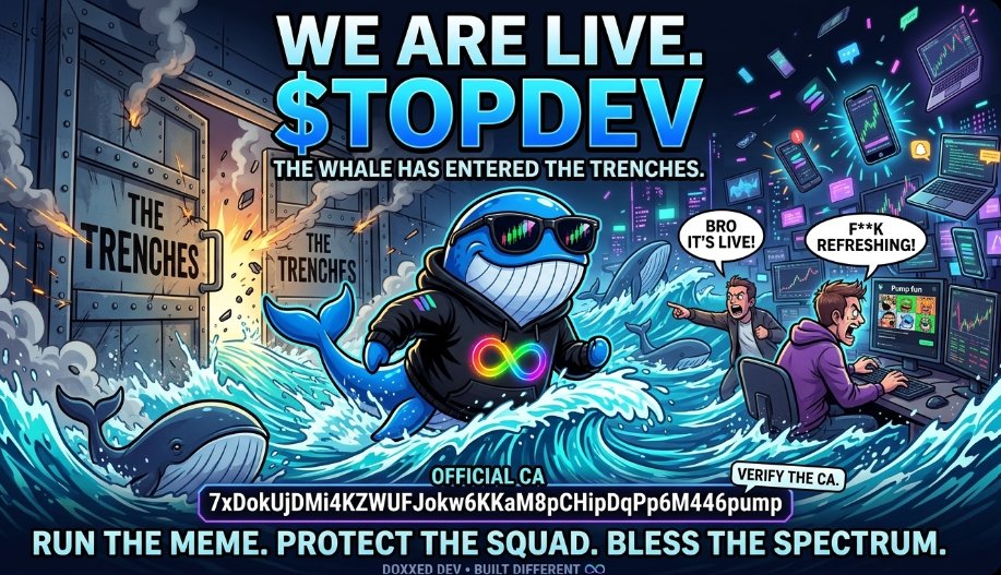 TopDevWhalePlug's tweet photo. 🚨🐋 WE ARE LIVE.

TopDev is officially in the trenches. ♾️🔥

The whale is out.
The stream is on.
The experiment begins NOW.
OFFICIAL CA:
 7xDokUjDMi4KZWUFJokw6KKaM8pCHipDqPp6M446pump
Verify the CA. Watch the wallet. Watch the culture build.

No faceless team.
No mystery dev.
No fake promises about what the chart will do.
Just a doxxed autistic disabled vet, a degen whale in a hoodie, and a mission to see how far meme power can go when the squad actually gives a damn. 🐋♾️

RUN THE MEME.
PROTECT THE SQUAD.
BLESS THE SPECTRUM.

LFG. 🔥
