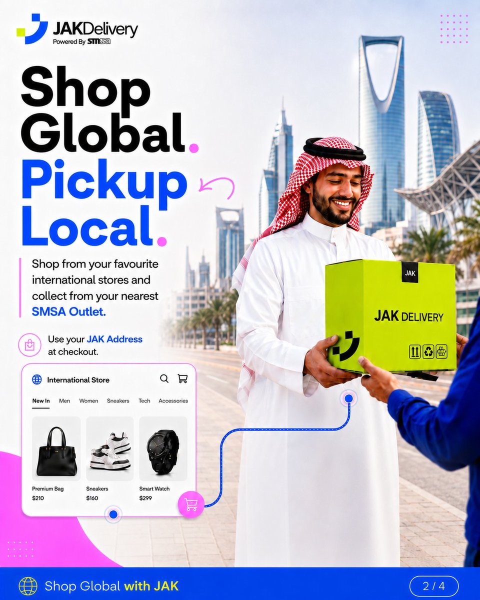 jakdeliver's tweet photo. JAK is going places.

Shop from global stores and collect locally using your JAK Address and JAK Account Number.

#JAKDelivery #ShopGlobalWithJAK #KSA #Jordan #SouthAfrica #CrossBorderShopping https://t.co/Tl1V90Tlhh