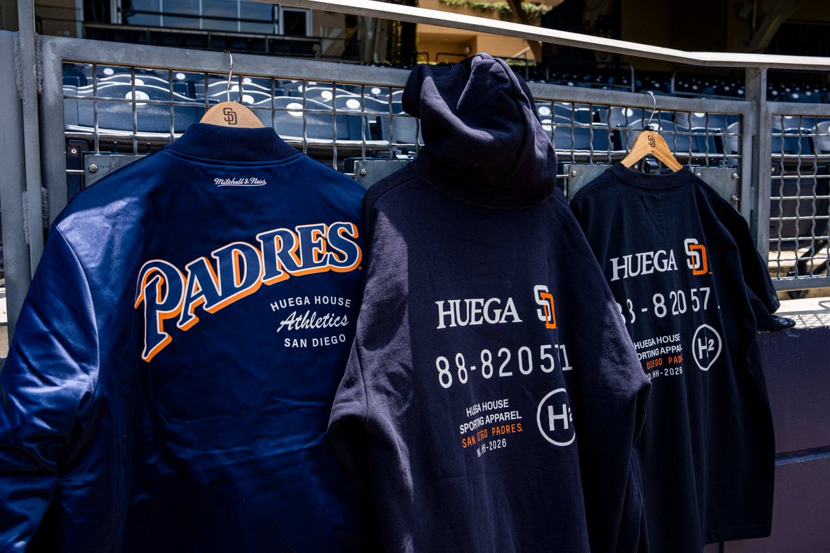 Padres's tweet photo. Level up your style 👀

The Huega House x Padres collection drops today at Party in the Park, while supplies last. https://t.co/xyzowDYXuo