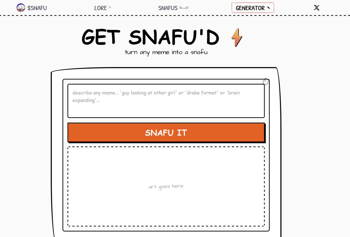 SnafuSOL's tweet photo. We have an infinite content source from the generator

and people are making good use of it!

Try it out here: https://t.co/l8x7mb2ziQ

$SNAFU https://t.co/NTJQ5qXvUu