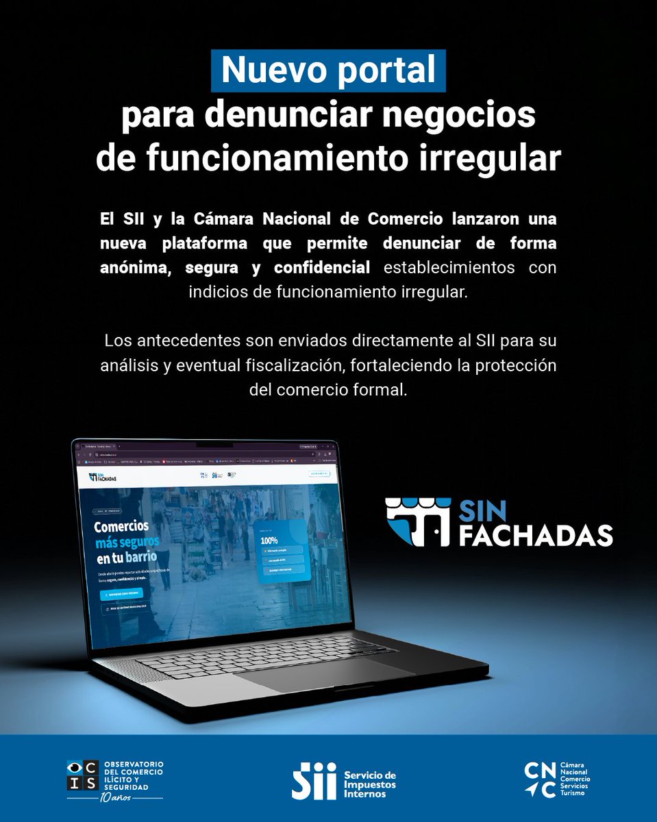 SII_Chile's tweet photo. 💪 La participación ciudadana es fundamental. Si cuentas con antecedentes sobre un posible funcionamiento irregular, utiliza el nuevo portal de denuncias.
🤝 El proceso es anónimo, seguro y permite que la información llegue directamente al SII para su evaluación. https://t.co/7nrUBsUszm