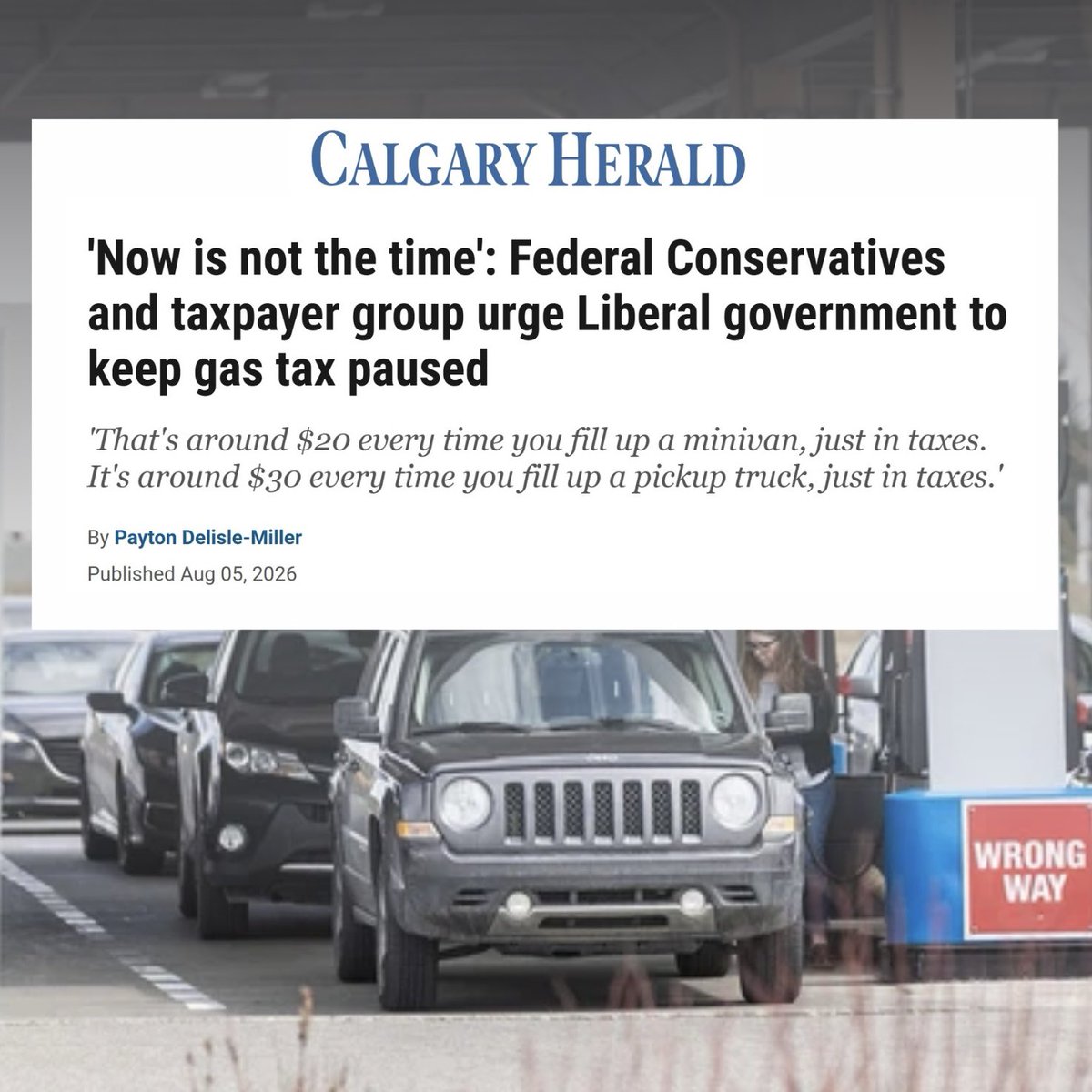 chriswarkentin's tweet photo. Canadians are already paying enough at the pump. 

Families need relief, not higher taxes. 

The Liberal government should cancel their upcoming gas tax hike and let Canadians keep more of their hard earned money! https://t.co/An4ZtqMSQJ