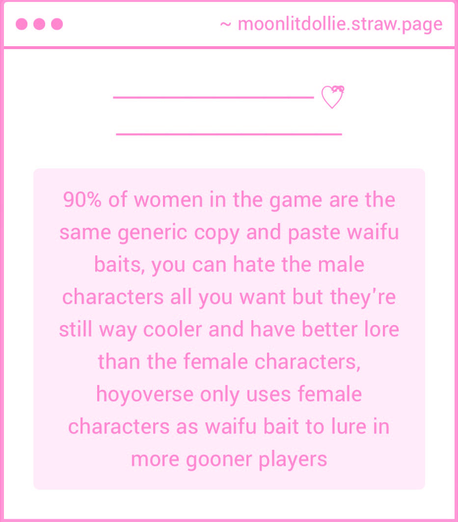 moonlitdolIie's tweet photo. hoyo players never beating the misogynist allegations https://t.co/np4jLMBdmV