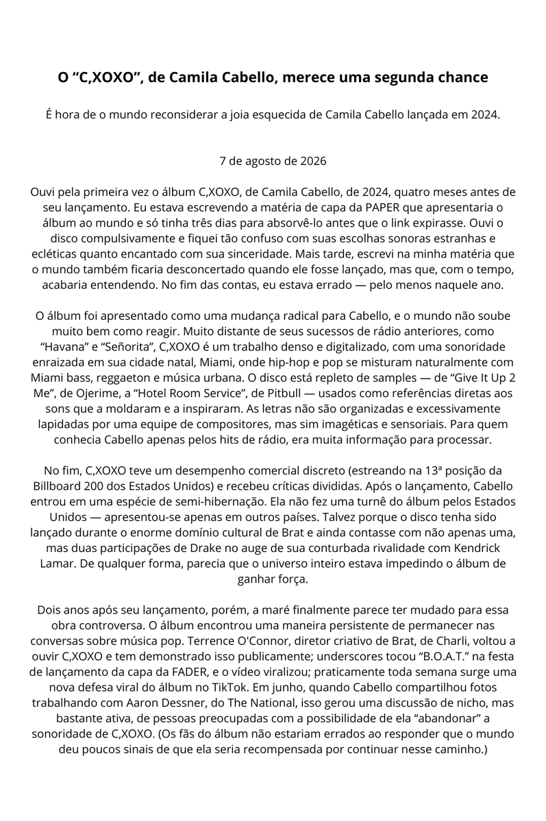 kccett's tweet photo. a the fader jogou a última pá de terra nos haters do c,xoxo

acabaram de publicar uma nota dizendo que o álbum merece uma segunda chance, que em 2026 muitos trabalhos fizeram referências como o c,xoxo fez, porém hoje são aceitos (e que até o diretor criativo do brat tem ouvido 👀 https://t.co/nzVlf4VB88