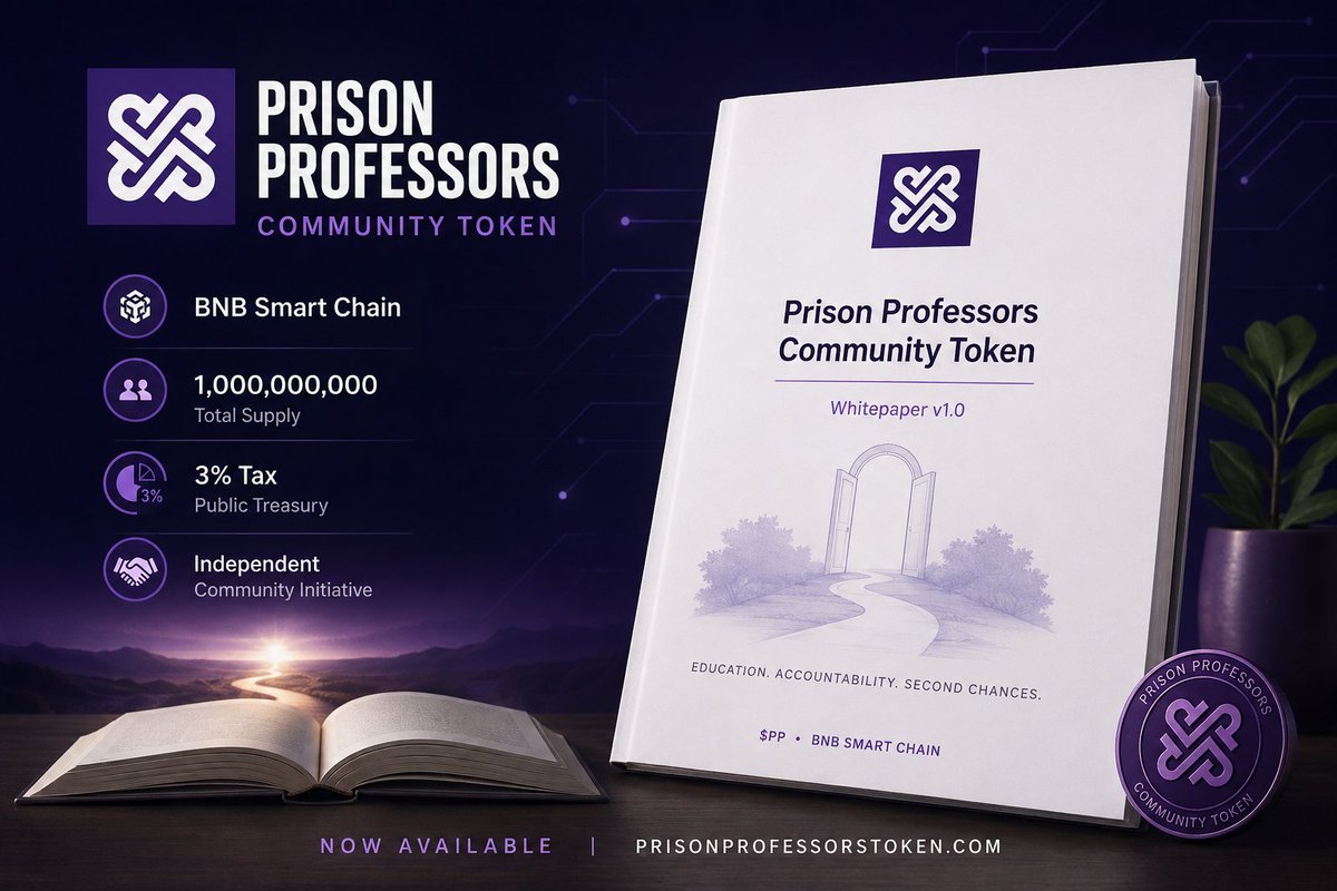 PrisonProf_BNB's tweet photo. Official Update | Prison Professors Community ($PP) 📝 
We are pleased to announce that the official Whitepaper for the Prison Professors Token ($PP) is now live on our website. ✅

This document provides a clear and transparent overview of:
• The independent, community-driven nature of $PP
• Mission-aligned tokenomics (3% tax directed entirely to the public treasury)
• On-chain transparency and accountability
• How trading activity supports education, accountability, and second chances through the Prison Professors mission

The Whitepaper is available at:

➡️https://t.co/m2SHGPH40q

$PP remains an independent BNB Smart Chain community token. It has no official affiliation with @binance, @BNBCHAIN, @cz_binance or @MichaelGSantos. All activity is voluntary and on-chain.
We encourage the community to review the document, verify the contract, and continue focusing on real-world impact.

Build with purpose, Build N Build 🔶