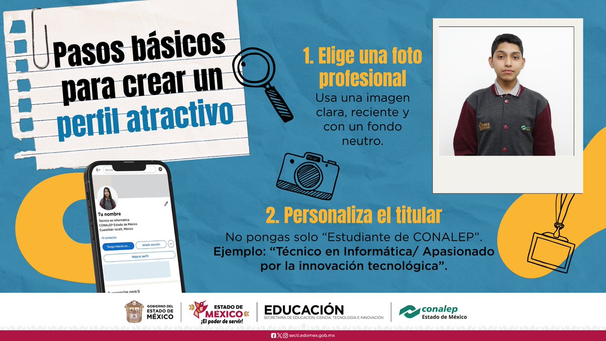 Conalep_Edomex's tweet photo. En tu perfil necesitas una imagen que refleje quién eres y hacia dónde quieres llegar 🔥

📲 Checa estos tips y mejora tu primera impresión profesional.

#LinkedIn #TalentoCONALEP #MarcaProfesional #ApasionadamenteCONALEP https://t.co/DxdkOrN63V