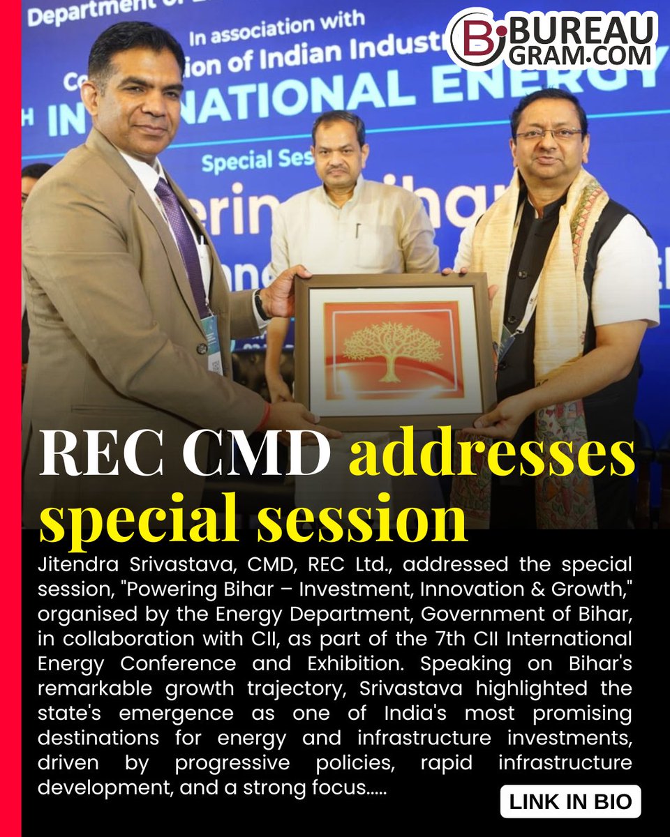 bureaugram's tweet photo. https://t.co/1BbqqIZDYl
REC CMD addresses special session....
.
. 
.
@RECLindia @BiharEnergy @FollowCII @mygovindia

#BureaugramNews #REC #JitendraSrivastava #Bihar #Energy #PowerSector #Infrastructure #RenewableEnergy #EnergyTransition #CleanEnergy #Transmission #Distribution https://t.co/Sx0mYiJkM7