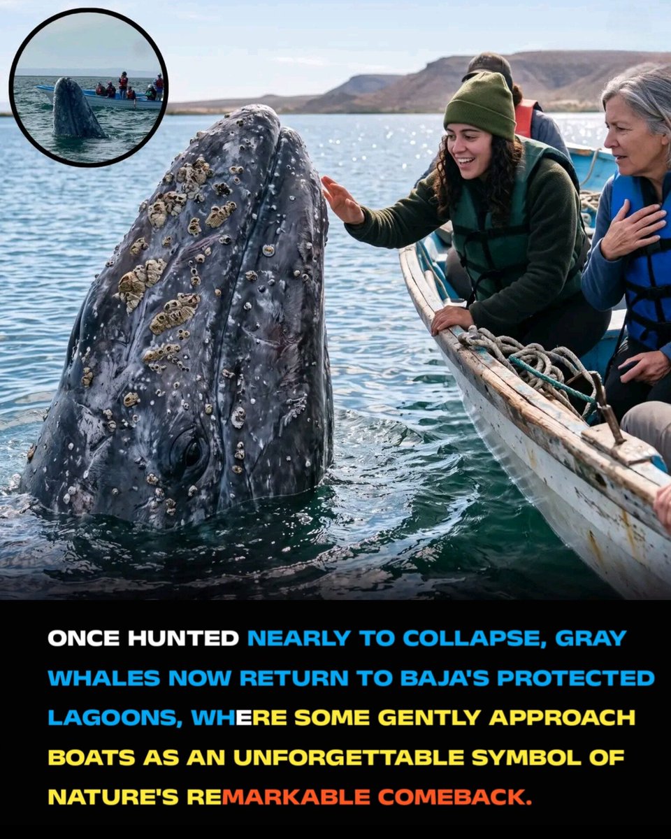 InTheFactss's tweet photo. Once hunted nearly to extinction, gray whales have made an incredible comeback. 🐋💙

Every winter, these remarkable travelers migrate thousands of miles to the protected lagoons of Baja California, Mexico, where they mate, give birth, and raise their calves. #TheUnknownFacts https://t.co/xmGnJBmA20