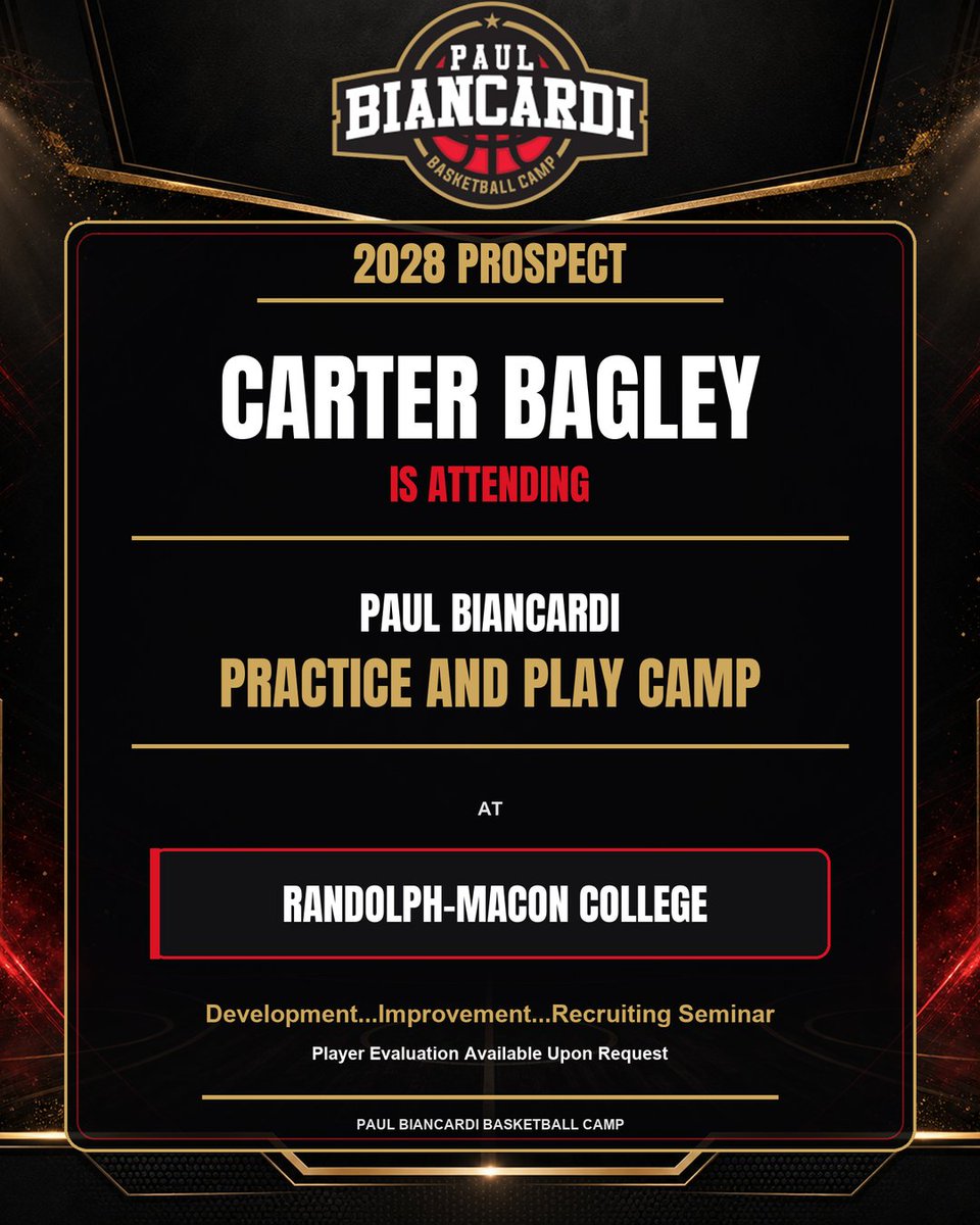 TDrakeBasktball's tweet photo. The Paul Biancardi College Style: Practice & Play Camp
 
📍Randolph-Macon College
📆 August 29-30, 2026
 
An intentional basketball camp to help players build their fundamentals, game habits, basketball IQ, and make real-time decisions. Players will learn how to practice and prepare with purpose, and compete the right way.
 
The messaging will be what is needed to grow in the game. No fluff-no hype.
 
📈 Development is the focus.
🎯 Details matter.
🔥 For Serious players 
 
Registration is Still Open 👇🏽
 
🔗 https://t.co/VWU5Nxl8B0
 
Stay 🔒 In For Updates…

#PaulBiancardi #Camps #BasketballCamp #TerryTalks @PaulBiancardi @Ani_Umana @CarterBagl3y @Bromatt152