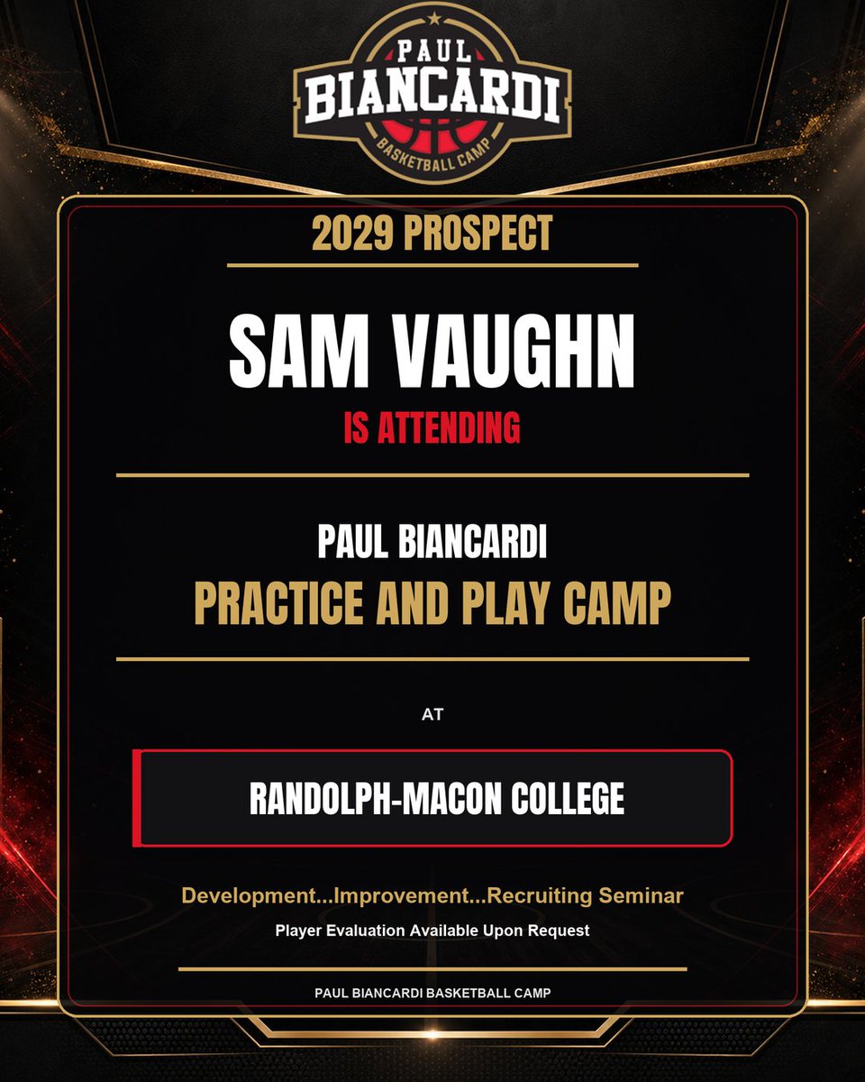 TDrakeBasktball's tweet photo. The Paul Biancardi College Style: Practice & Play Camp
 
📍Randolph-Macon College
📆 August 29-30, 2026
 
An intentional basketball camp to help players build their fundamentals, game habits, basketball IQ, and make real-time decisions. Players will learn how to practice and prepare with purpose, and compete the right way.
 
The messaging will be what is needed to grow in the game. No fluff-no hype.
 
📈 Development is the focus.
🎯 Details matter.
🔥 For Serious players 
 
Registration is Still Open 👇🏽
 
🔗 https://t.co/VWU5Nxl8B0
 
Stay 🔒 In For Updates…

#PaulBiancardi #Camps #BasketballCamp #TerryTalks @PaulBiancardi @Ani_Umana @CarterBagl3y @Bromatt152