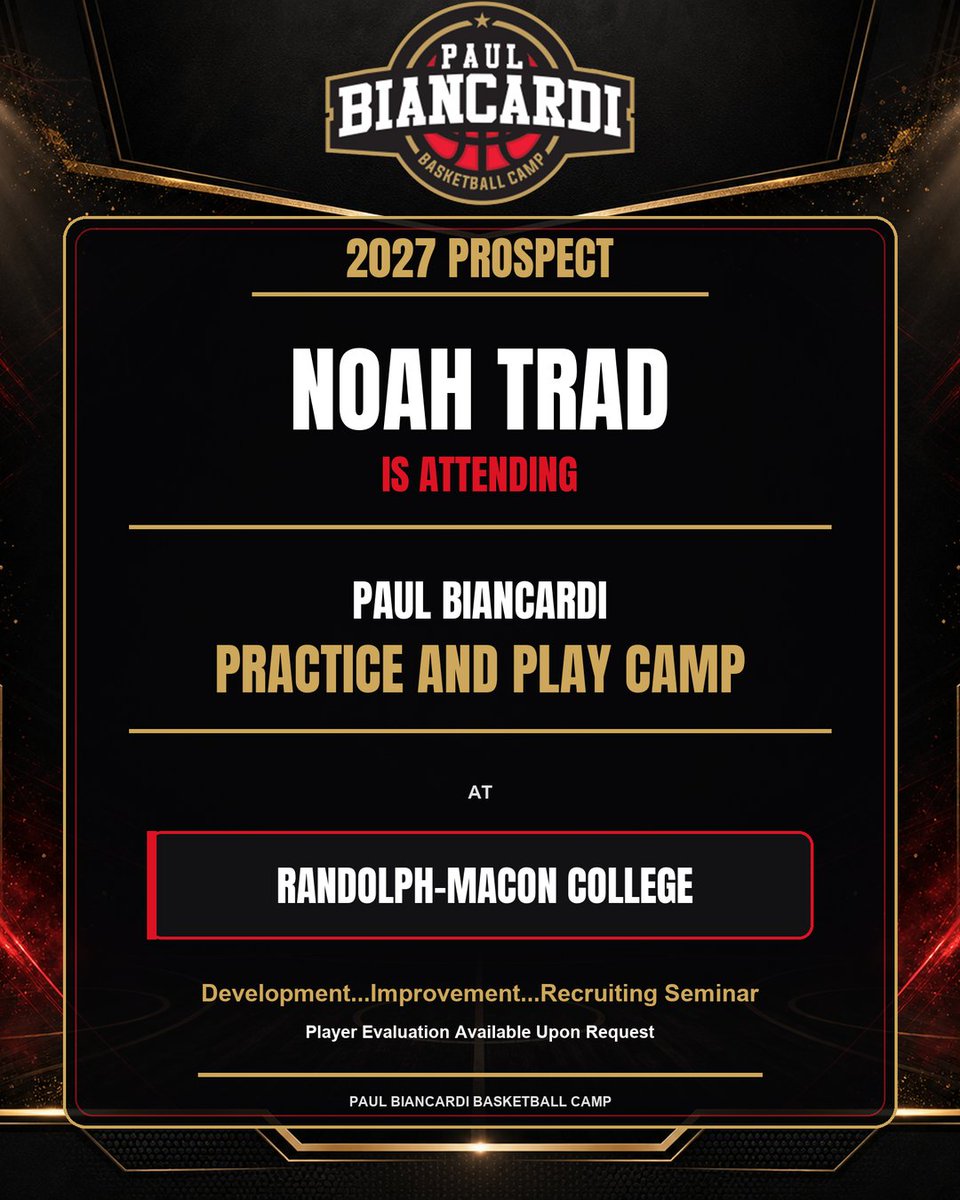 TDrakeBasktball's tweet photo. The Paul Biancardi College Style: Practice & Play Camp
 
📍Randolph-Macon College
📆 August 29-30, 2026
 
An intentional basketball camp to help players build their fundamentals, game habits, basketball IQ, and make real-time decisions. Players will learn how to practice and prepare with purpose, and compete the right way.
 
The messaging will be what is needed to grow in the game. No fluff-no hype.
 
📈 Development is the focus.
🎯 Details matter.
🔥 For Serious players 
 
Registration is Still Open 👇🏽
 
🔗 https://t.co/VWU5Nxl8B0
 
Stay 🔒 In For Updates…

#PaulBiancardi #Camps #BasketballCamp #TerryTalks @PaulBiancardi @Ani_Umana @CarterBagl3y @Bromatt152