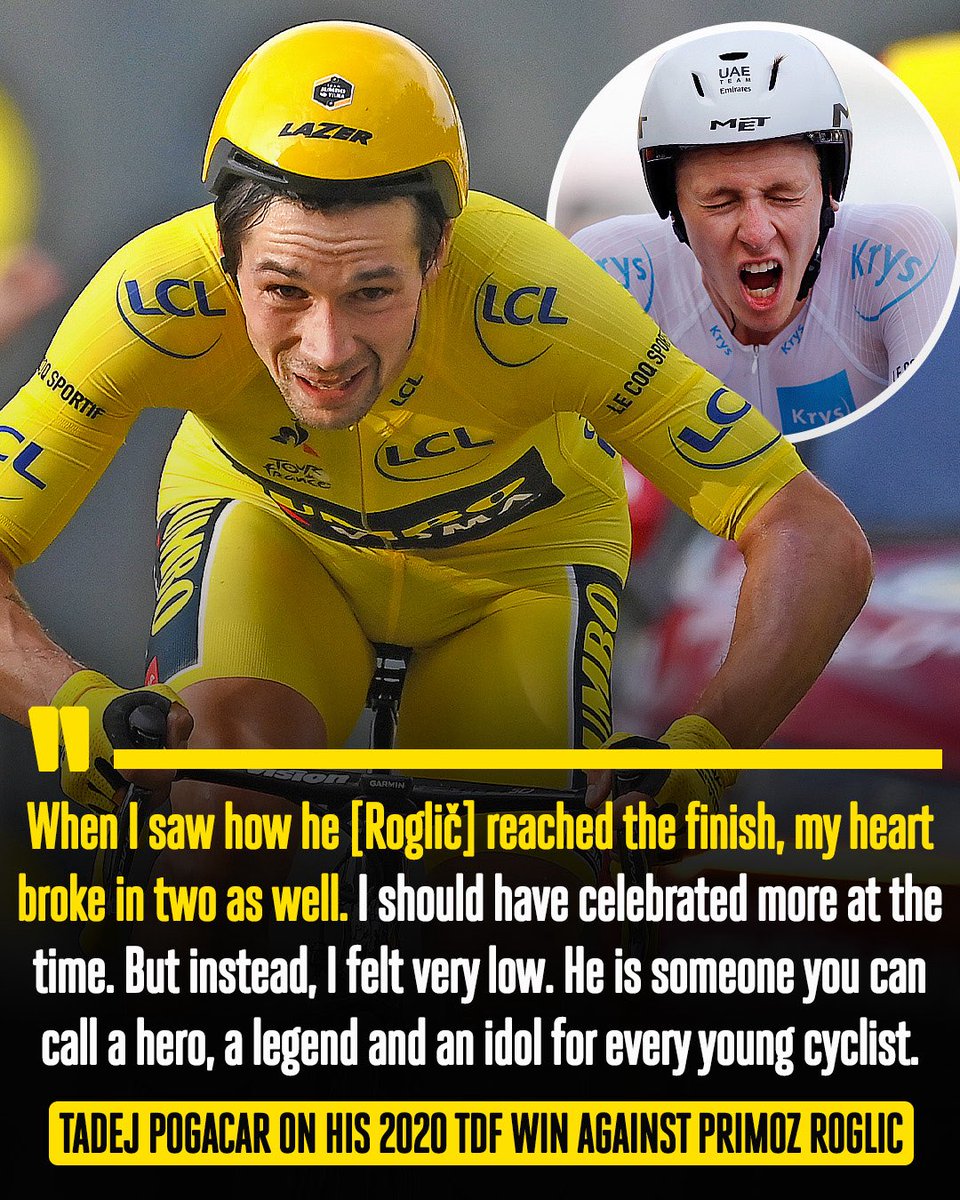 VelonCC's tweet photo. Pogi felt Roglič’s heartbreak 💔

Tadej Pogačar admitted that taking the yellow jersey from his compatriot Primož Roglič on the penultimate stage of the 2020 Tour de France was hard to celebrate. A victory filled with mixed emotions.

📸 Getty Images
🎙️ Tour 202 Podcast https://t.co/JXSVDJgtlx