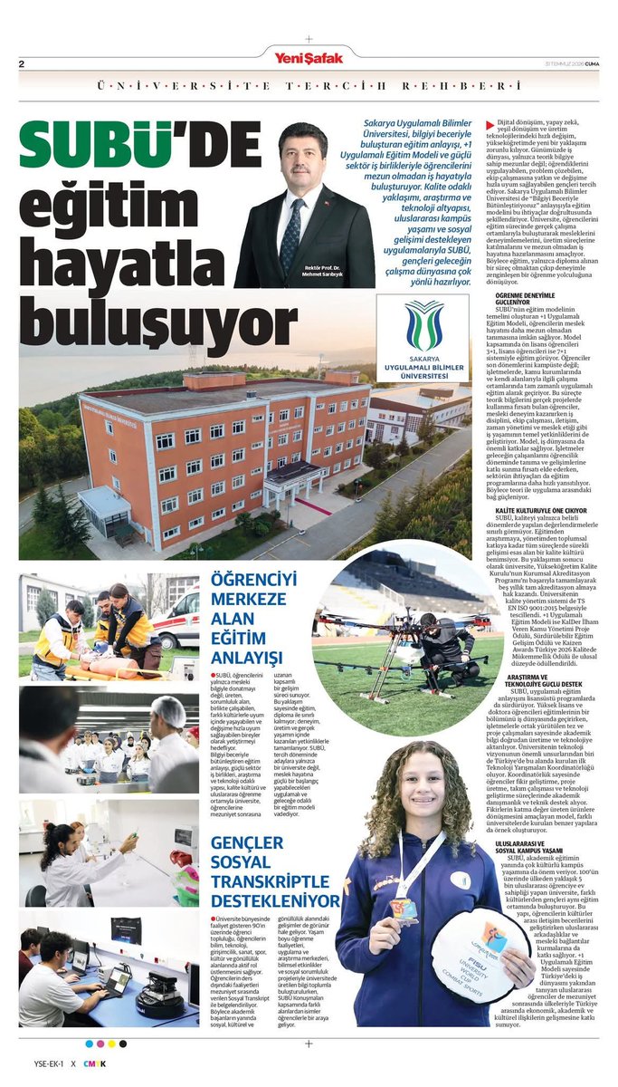 subusbf's tweet photo. ❝SUBÜ'de eğitim hayatla buluşuyor❞

› Öğrenciyi merkeze alan eğitim anlayışı
› Gençler sosyal transkriptle destekleniyor

🗞️ Yeni Şafak Üniversite Tercih Rehberi https://t.co/uKjkhcpVkU