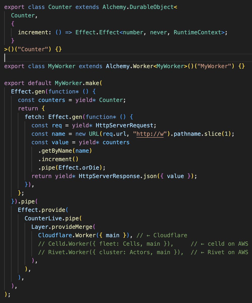 samgoodwin89's tweet photo. Took this a little further - now you can swap in one Layer to deploy the same code to Cloudflare, Celld or Rivet (@rivet_gg).

One Actor programming model, swappable infrastructure. https://t.co/OgOaJlkG8g