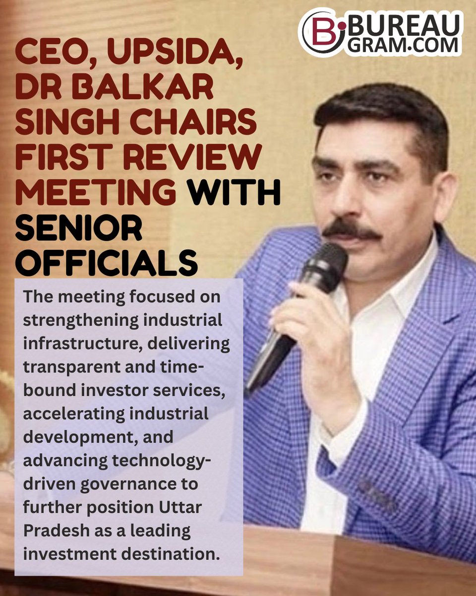 bureaugram's tweet photo. https://t.co/CvR9ZCC85g
CEO, UPSIDA, Dr Balkar Singh chairs first review meeting with senior officials..
.
.
@upsidaofficial @InvestUP_ @mygovindia

#BureaugramNews #UPSIDA #DrBalkarSingh #UttarPradesh #IndustrialDevelopment #Infrastructure #EaseOfDoingBusiness #InvestorServices https://t.co/9k8hfjMDMl