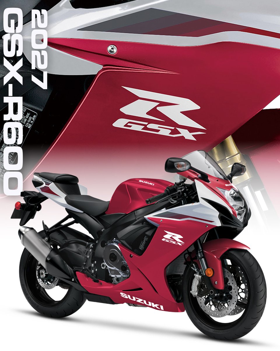 suzukicycles's tweet photo. Meet the 2027 Suzuki GSX-R600 and GSX-R750—race-developed performance for street or track. Choose lightweight 600cc agility or 750cc power in a compact supersport chassis.

Learn more: https://t.co/doTxvidT1B

#SuzukiCycles #GSXR https://t.co/6ZBPF0pe04