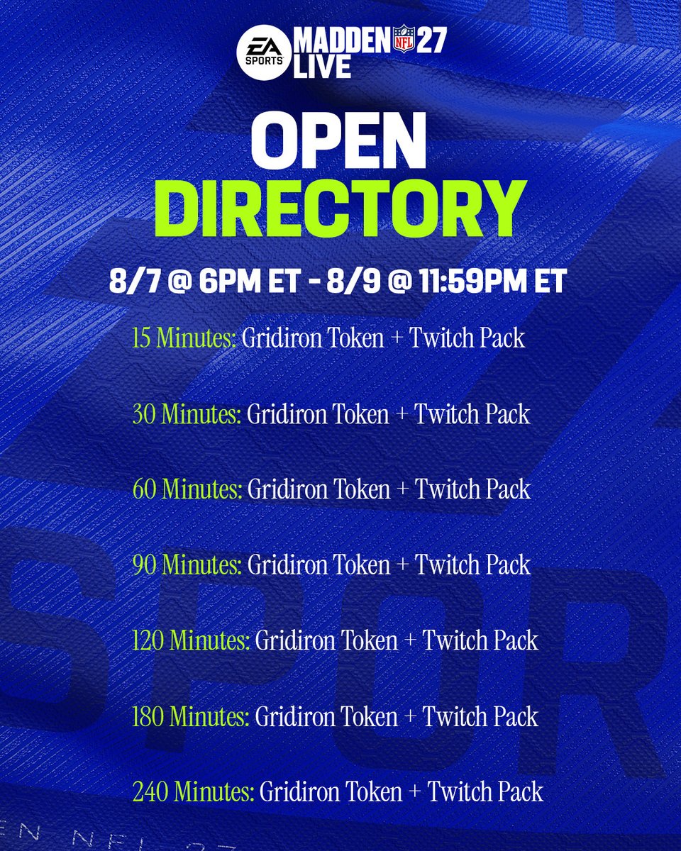 EAMaddenNFL's tweet photo. 🎁 It's that time. 

Earn @EASPORTS_MUT rewards by watching your favorite creators play #Madden27 all weekend. 

3-Day Early Access begins 8.10: https://t.co/VtHjlGYIE1 https://t.co/dXYffyJsxo