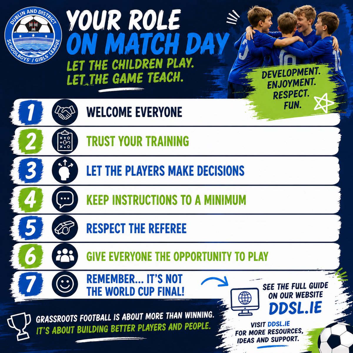 DDSL_Official's tweet photo. Day 7 - DDSL Daily Tips ✅

Your Role on Match Day 📌

Always be learning 📚⚽️

#ddslgrassroots #dailytips #ddsltips https://t.co/JTTLVYFY0F