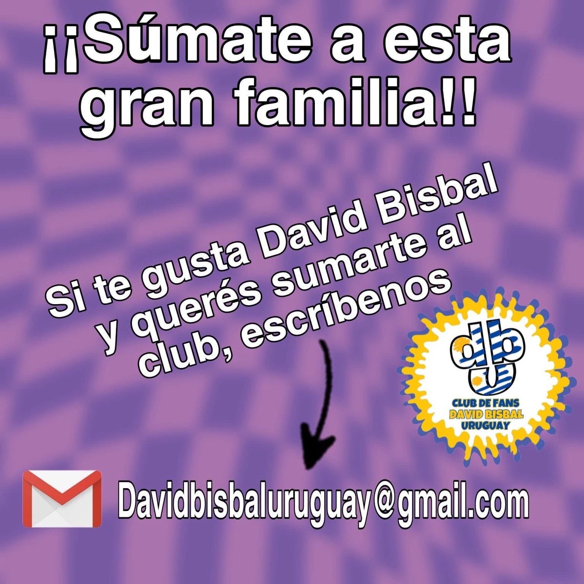 FCDavidBisbalUY's tweet photo. Si te gusta la música de @davidbisbal… súmate a la familia bisbalera!
Mandanos tus datos a davidbisbaluruguay@gmail.com.
¡Te esperamos!
#davidbisbal #club #clubdefans #fanclub #uruguay https://t.co/2HdkmNqhKF