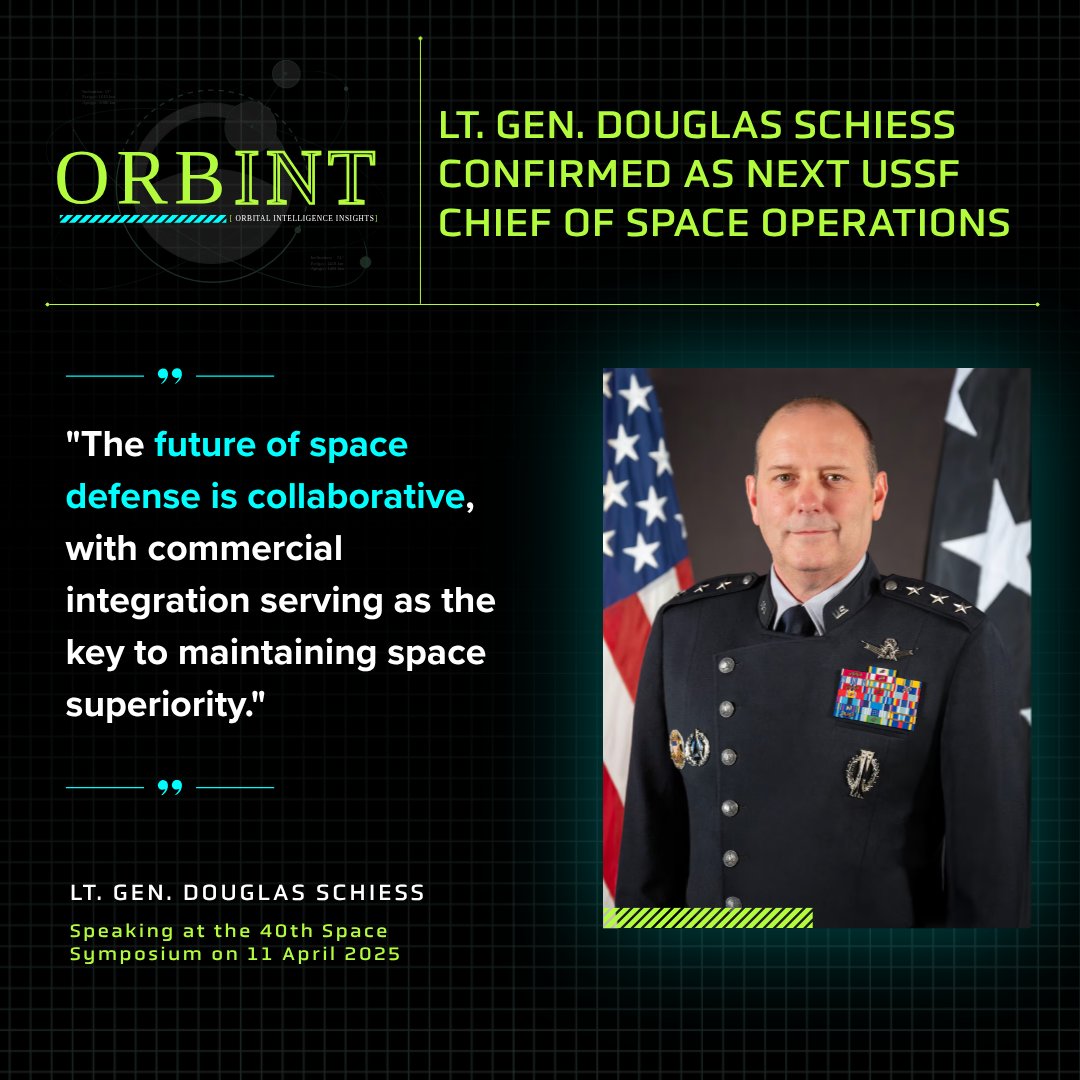 LeoLabs_Space's tweet photo. Congratulations to Lt. Gen. Schiess on his confirmation as the next @USSpaceForce Chief of Space Operations. We wish him success as he leads the USSF in its mission to secure the space domain. We also extend our thanks to Gen. Saltzman for his outstanding leadership and service. https://t.co/MiXCcwOKrd