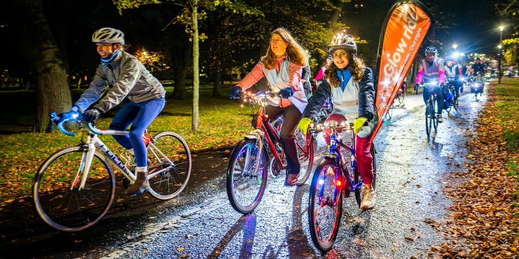 WeAreCyclingUK's tweet photo. ✨ Glow Rides are back! After a brilliant first year, communities across the UK are getting ready to light up the streets again. Women-led &amp; open to everyone, Glow Rides highlight the need for safer streets &amp; better cycle routes.Thinking of organising one? https://t.co/hI5zYXeren https://t.co/zt7dX7CU0u