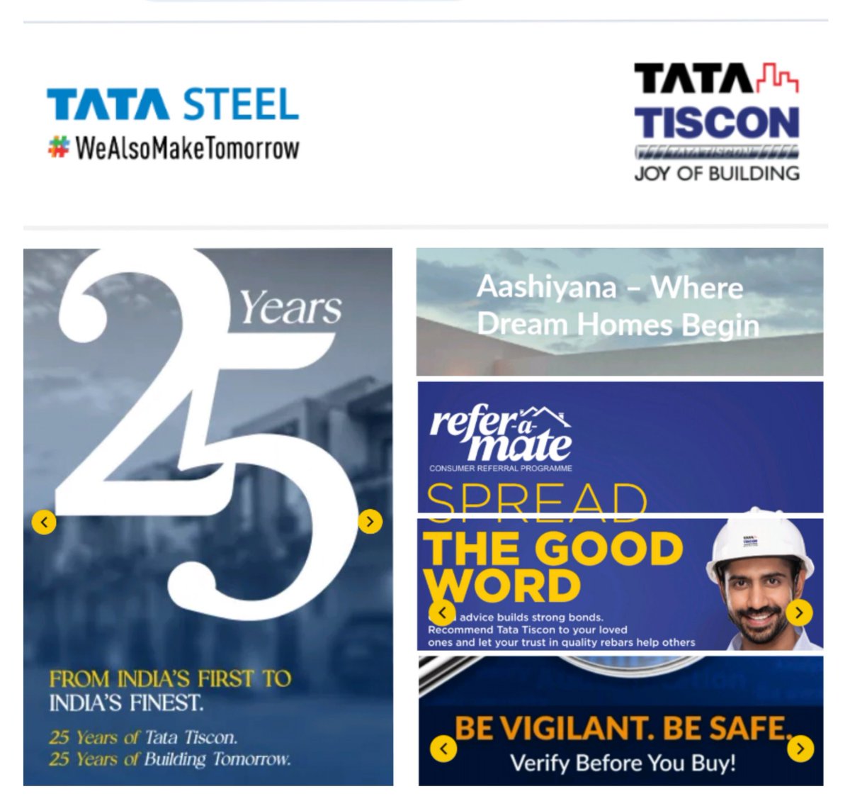 DivyaAnshee's tweet photo. 25 Years First to Finest ...
Tata Tiscon TMT Bars - Joy of Building 

                                        ~ Tata Steel
                              WeAlsoMakeTomorrow
Courtesy :-               https://t.co/lc51sfNAkw https://t.co/nqG5ZwctiY