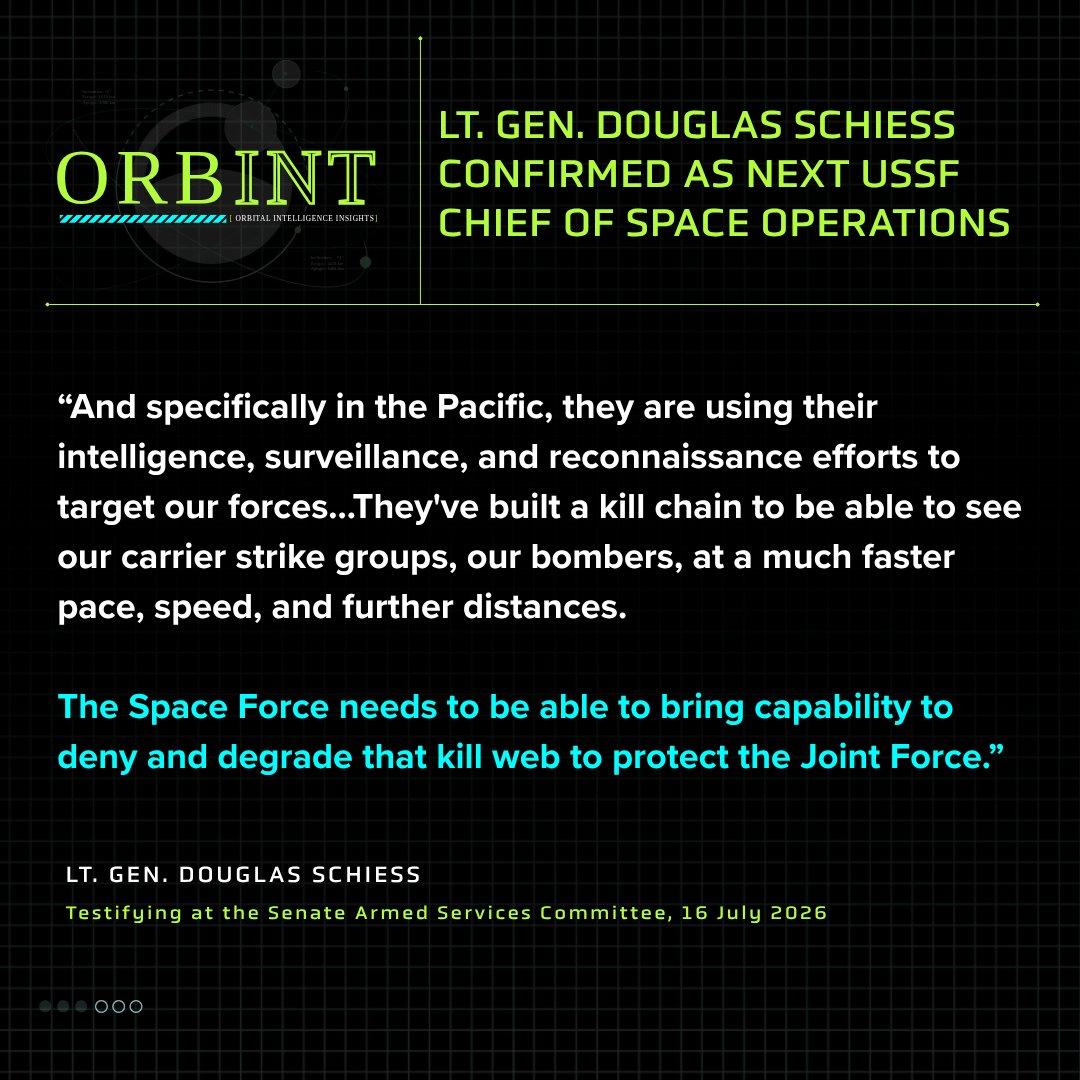 LeoLabs_Space's tweet photo. Congratulations to Lt. Gen. Schiess on his confirmation as the next @USSpaceForce Chief of Space Operations. We wish him success as he leads the USSF in its mission to secure the space domain. We also extend our thanks to Gen. Saltzman for his outstanding leadership and service. https://t.co/MiXCcwOKrd