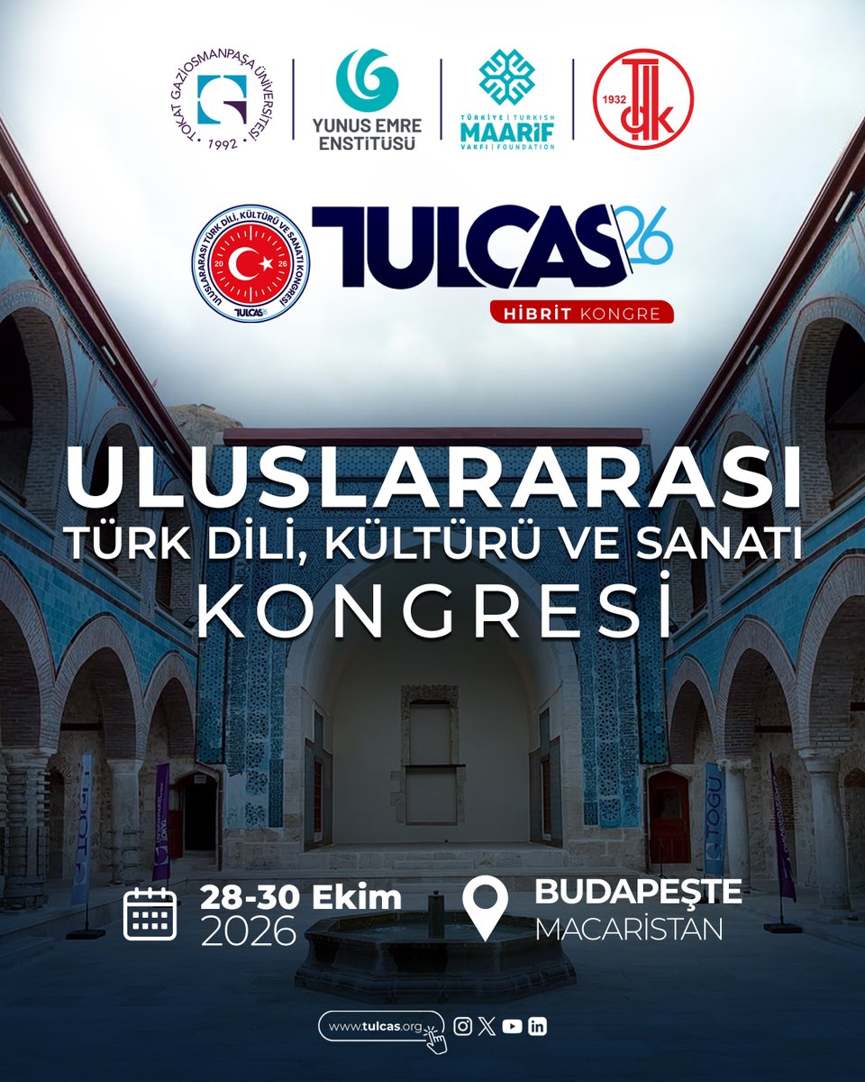 Tulcas2026's tweet photo. TULCAS 2026 | Budapeşte

Uluslararası Türk Dili, Kültürü ve Sanatı Kongresi, 28–30 Ekim 2026’da Budapeşte’de hibrit olarak gerçekleştirilecek.

📍 Budapeşte, Macaristan
🌐 https://t.co/GNWFYOQMjF

#TULCAS2026 #Türkoloji #Turkology https://t.co/IOo0yi9qIX