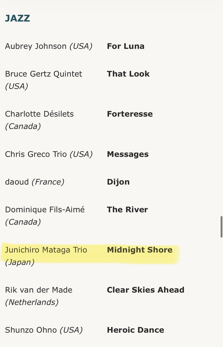 jun_mtg's tweet photo. いちおう、X（Twitter）にもお知らせ。Unsigned Only Music AwardsというコンペでJazzのFinalistになっております🙏
今年はいかに。。

https://t.co/A735HZixp8 https://t.co/7psv79qcce