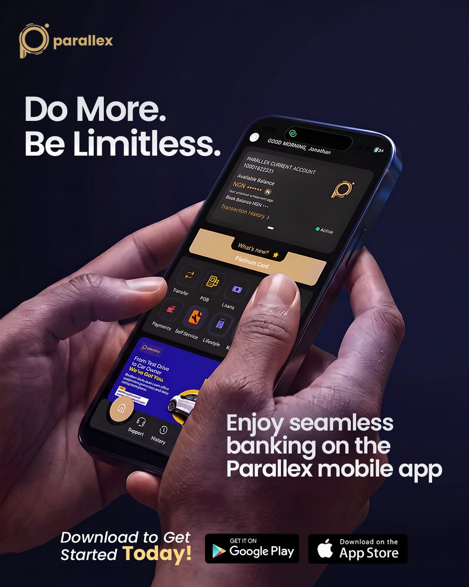 parallexbankng's tweet photo. The smartest thing in your pocket might just be your bank. Download the Parallex Mobile App.
#parallexbank #belimitless #limitlessbanking #transaction #mobilebanking https://t.co/iQyYShUsO1